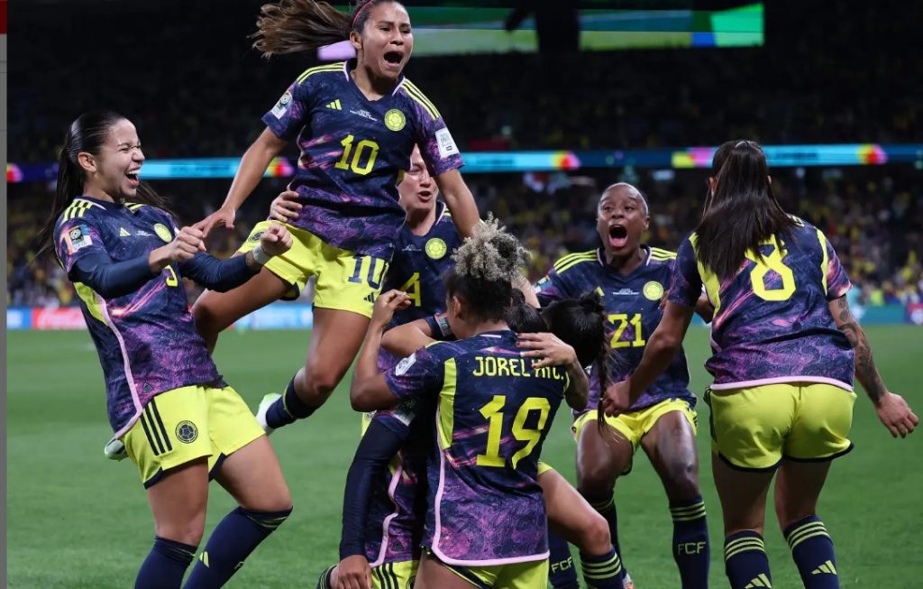 Colombias Manuela Vanegas celebrates after scoring her teams second goal against Germany